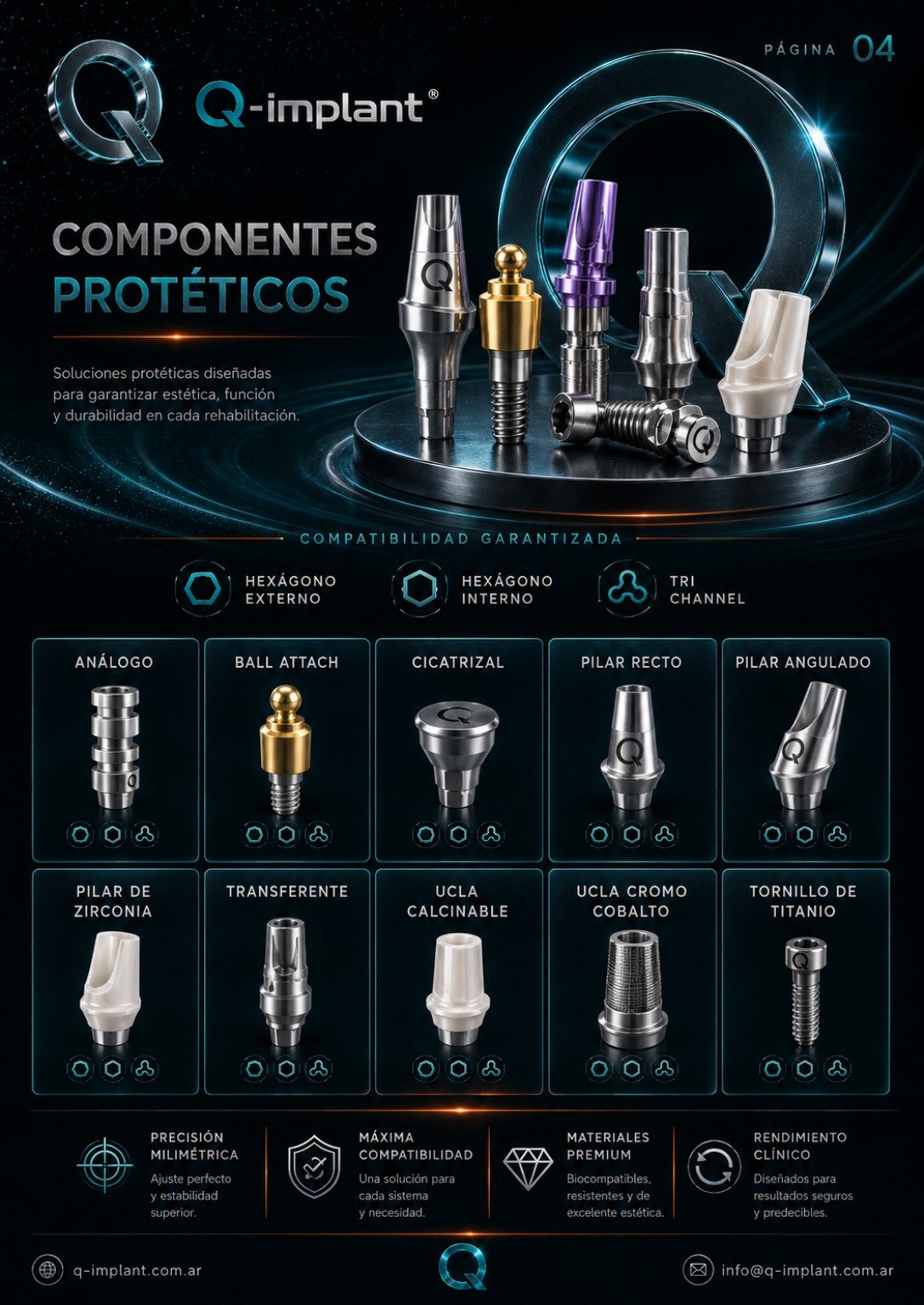 Página de componentes protéticos Q-implant